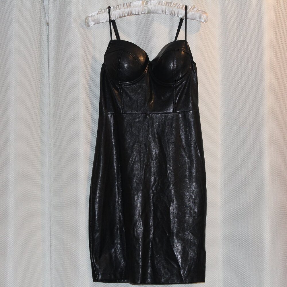 NWT MINI DRESS BodyCon Fashion Nova blk faux leather LBD Size M